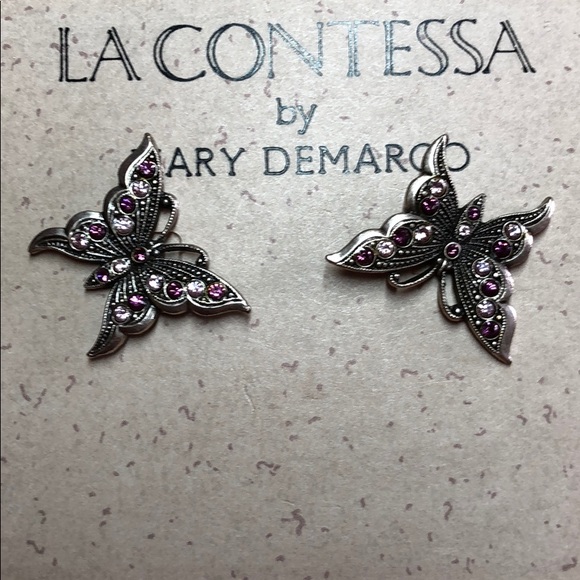 La Contessa Butterfly Earrings w/ Purple Crystal - Picture 2 of 7